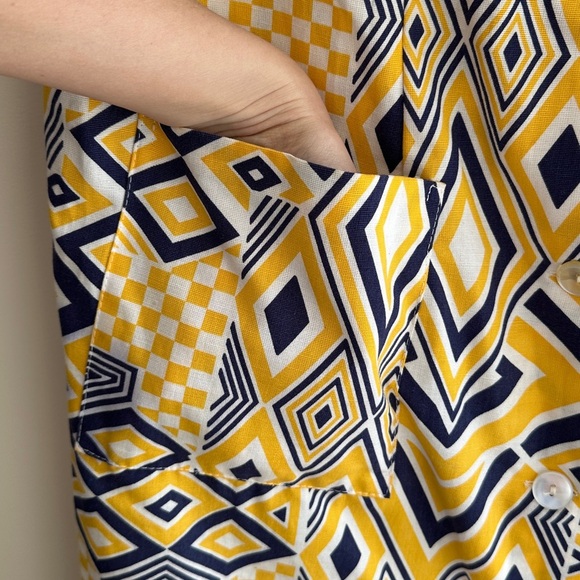 Jolida Vintage Geometric Button Front Dress, Yellow/Blue/White, Size Large - Picture 7 of 16